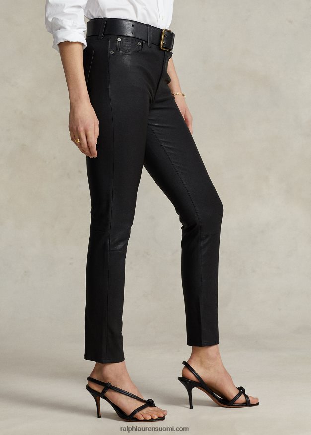 Ralph Lauren naiset nahkaiset 5-taskuiset ohuet housut 0Z24ZR3279 musta