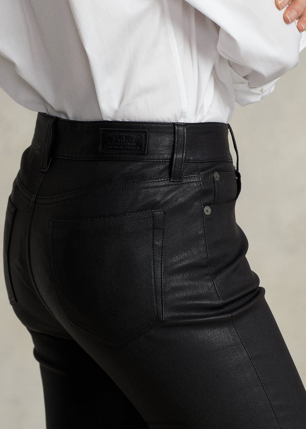 Ralph Lauren naiset nahkaiset 5-taskuiset ohuet housut 0Z24ZR3279 musta