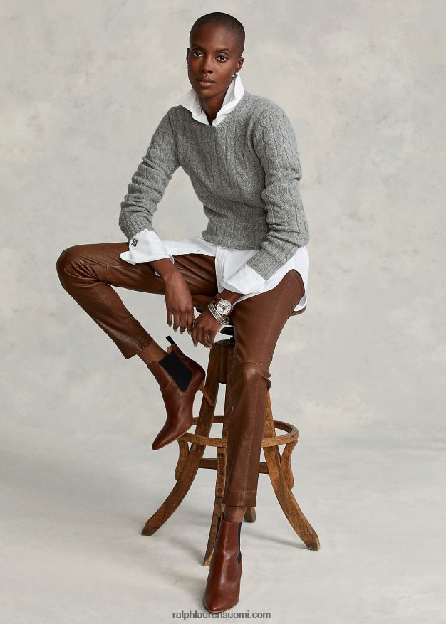 Ralph Lauren naiset nahkaiset ohuet housut 0Z24ZR3344 metsän ruskea