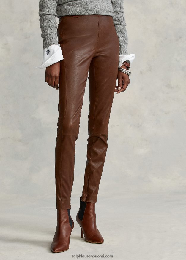 Ralph Lauren naiset nahkaiset ohuet housut 0Z24ZR3344 metsän ruskea