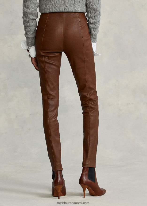 Ralph Lauren naiset nahkaiset ohuet housut 0Z24ZR3344 metsän ruskea