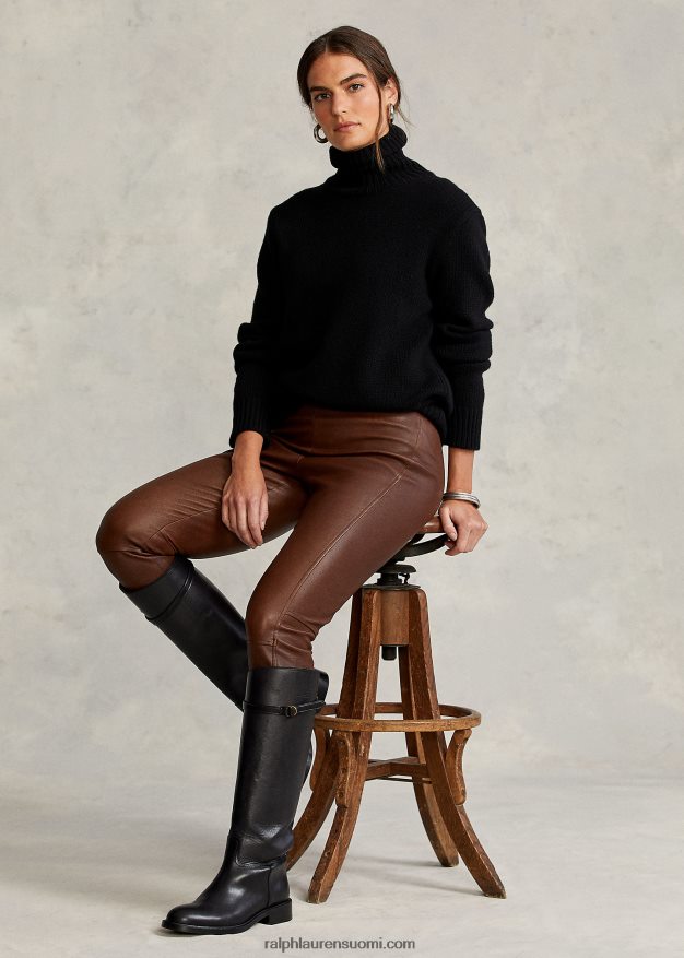 Ralph Lauren naiset nahkaiset ohuet housut 0Z24ZR3344 metsän ruskea