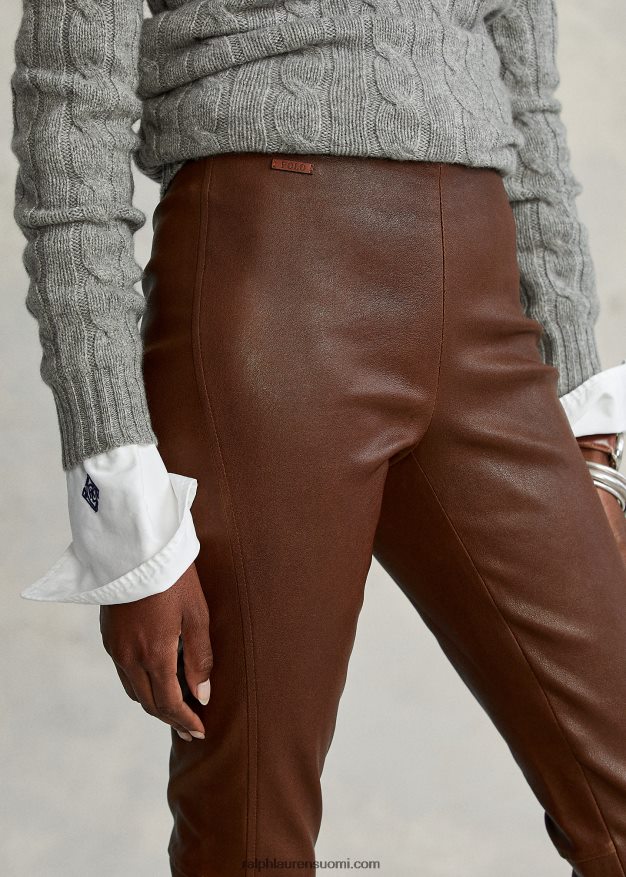 Ralph Lauren naiset nahkaiset ohuet housut 0Z24ZR3344 metsän ruskea