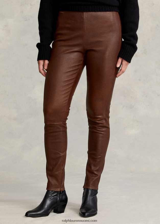 Ralph Lauren naiset nahkaiset ohuet housut 0Z24ZR3344 metsän ruskea