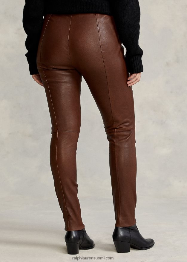 Ralph Lauren naiset nahkaiset ohuet housut 0Z24ZR3344 metsän ruskea