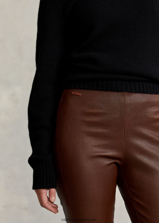 Ralph Lauren naiset nahkaiset ohuet housut 0Z24ZR3344 metsän ruskea