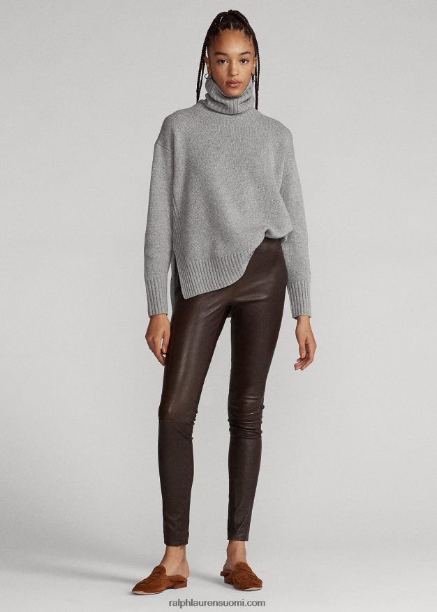 Ralph Lauren naiset nahkaiset ohuet housut 0Z24ZR3345 tumma pyökki