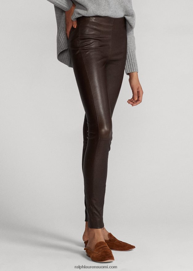 Ralph Lauren naiset nahkaiset ohuet housut 0Z24ZR3345 tumma pyökki