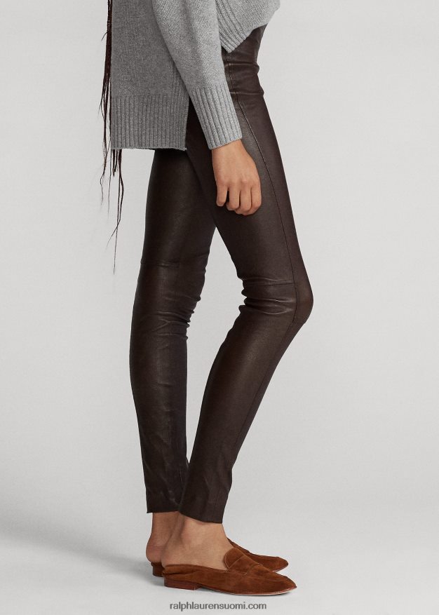 Ralph Lauren naiset nahkaiset ohuet housut 0Z24ZR3345 tumma pyökki