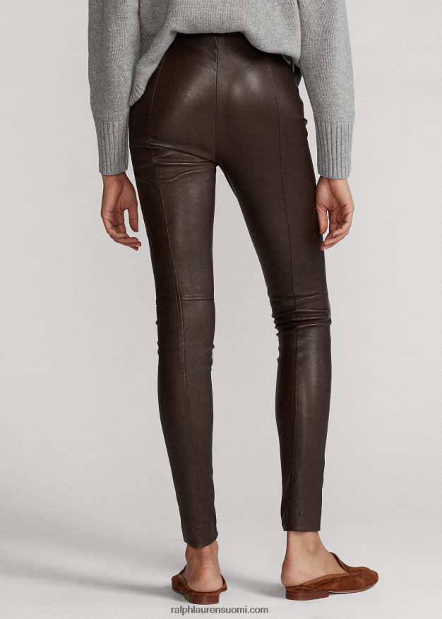 Ralph Lauren naiset nahkaiset ohuet housut 0Z24ZR3345 tumma pyökki