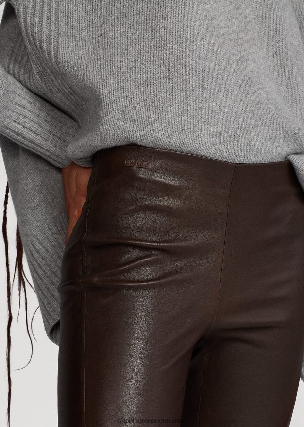 Ralph Lauren naiset nahkaiset ohuet housut 0Z24ZR3345 tumma pyökki