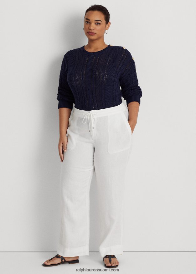 Ralph Lauren naiset pellava kiristysnauhahousut 0Z24ZR4637 valkoinen