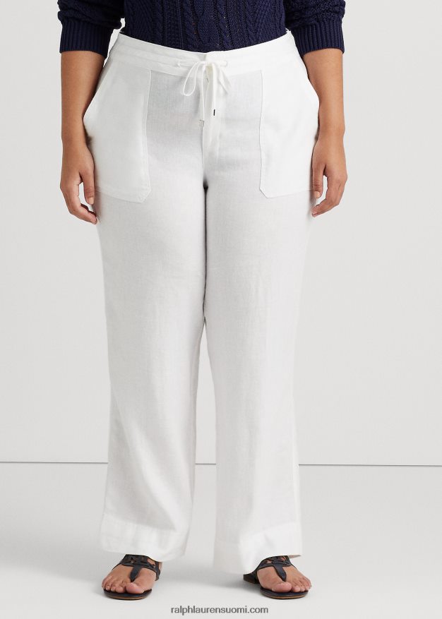 Ralph Lauren naiset pellava kiristysnauhahousut 0Z24ZR4637 valkoinen