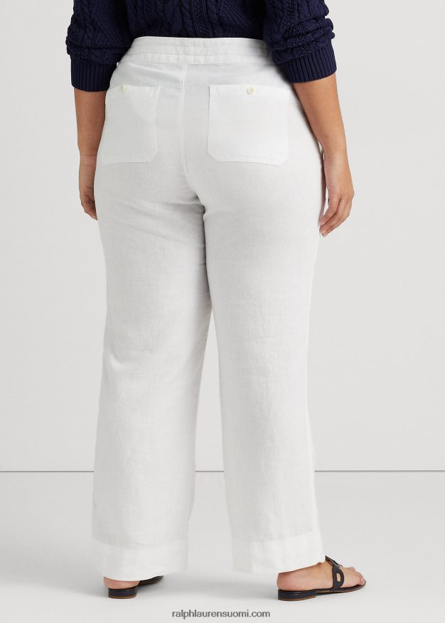 Ralph Lauren naiset pellava kiristysnauhahousut 0Z24ZR4637 valkoinen