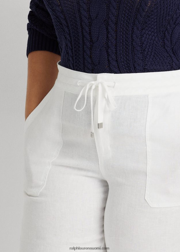 Ralph Lauren naiset pellava kiristysnauhahousut 0Z24ZR4637 valkoinen