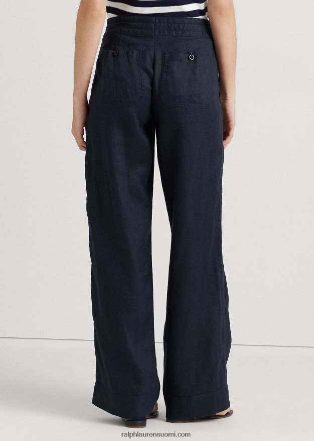 Ralph Lauren naiset pellava leveälahkeiset housut 0Z24ZR3965 laivasto