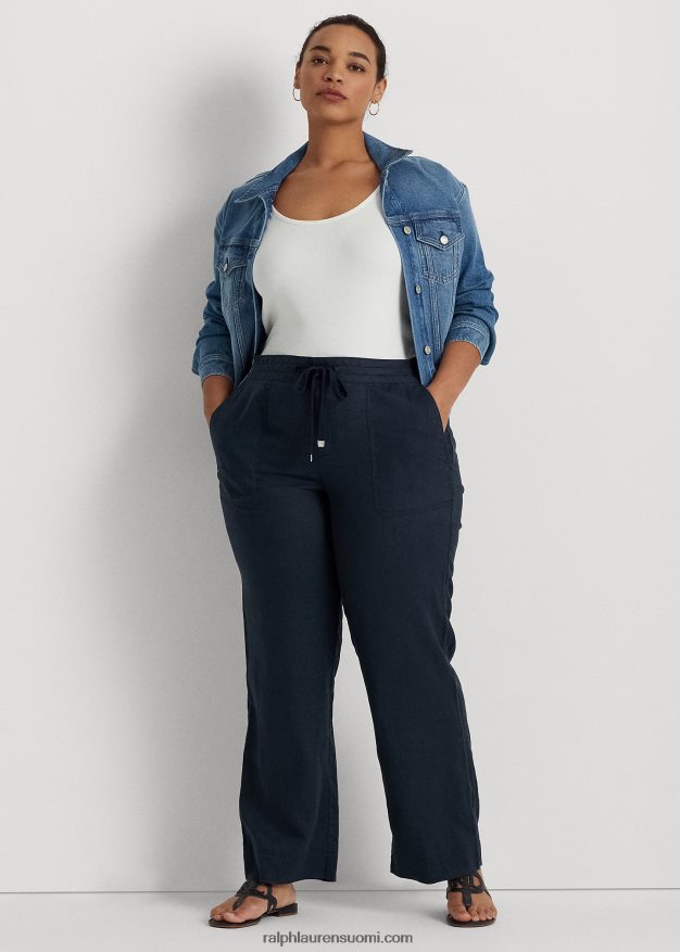 Ralph Lauren naiset pellava leveälahkeiset housut 0Z24ZR4665 laivasto