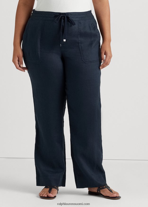 Ralph Lauren naiset pellava leveälahkeiset housut 0Z24ZR4665 laivasto