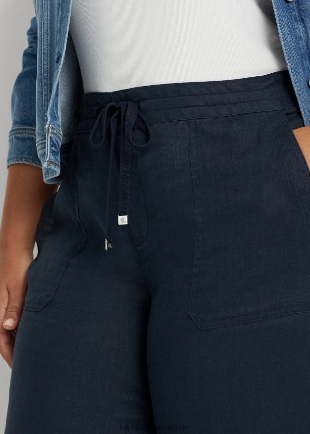 Ralph Lauren naiset pellava leveälahkeiset housut 0Z24ZR4665 laivasto