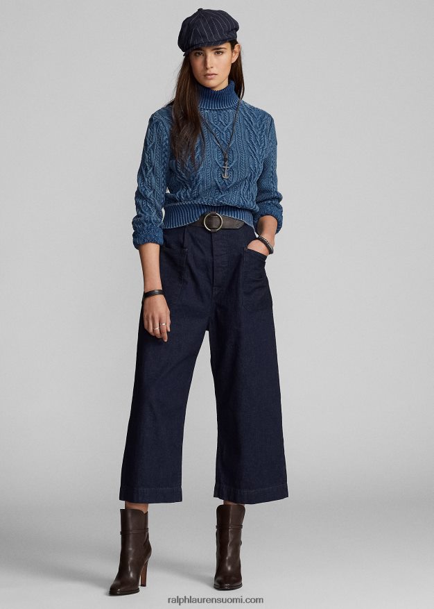 Ralph Lauren naiset puuvilla-pellava denim leveälahkeiset housut 0Z24ZR3665 indigo