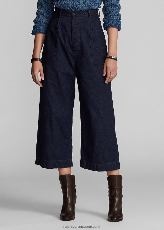 Ralph Lauren naiset puuvilla-pellava denim leveälahkeiset housut 0Z24ZR3665 indigo