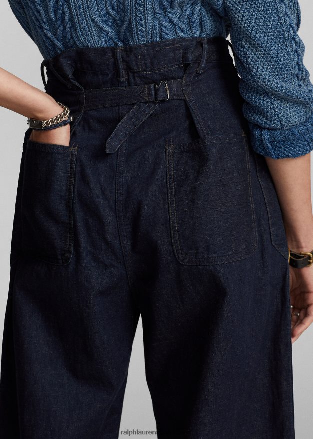 Ralph Lauren naiset puuvilla-pellava denim leveälahkeiset housut 0Z24ZR3665 indigo