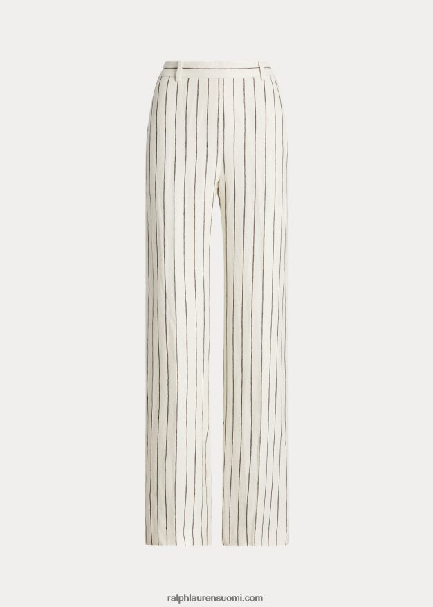 Ralph Lauren naiset raidallinen pellava jacquard suorat housut 0Z24ZR3167 valkoinen raidallinen