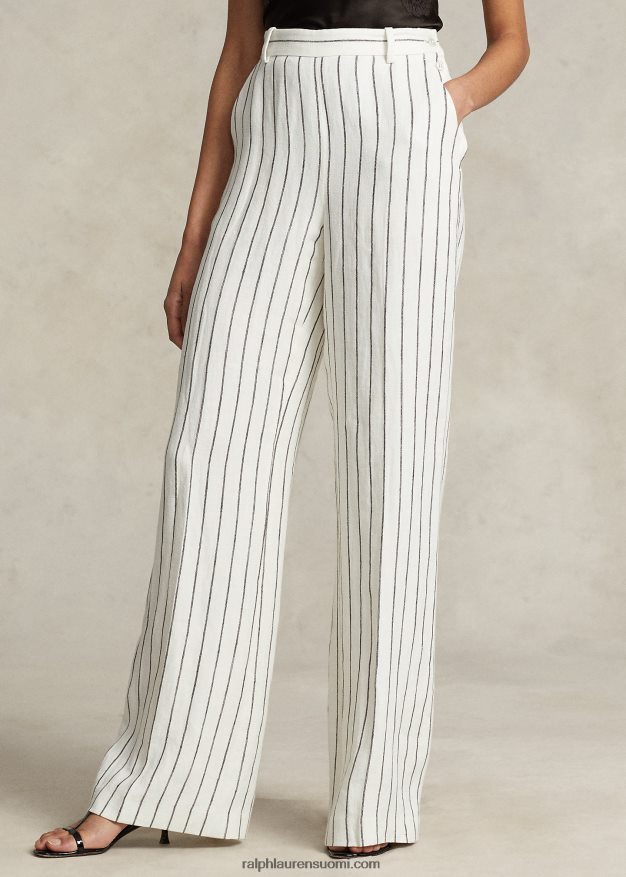 Ralph Lauren naiset raidallinen pellava jacquard suorat housut 0Z24ZR3167 valkoinen raidallinen