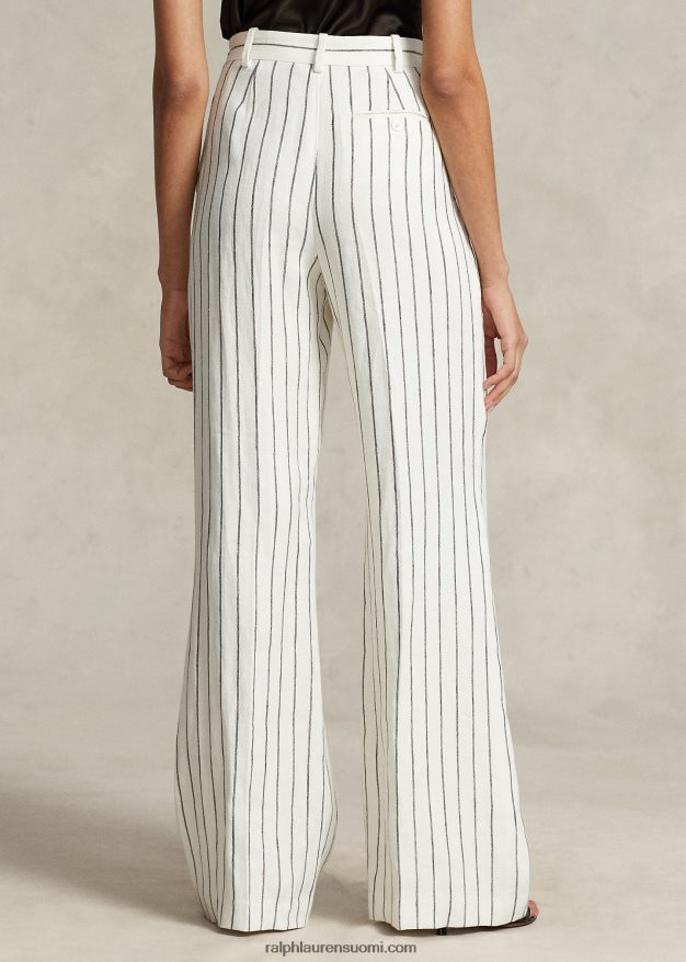 Ralph Lauren naiset raidallinen pellava jacquard suorat housut 0Z24ZR3167 valkoinen raidallinen