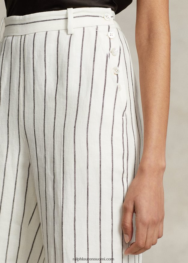 Ralph Lauren naiset raidallinen pellava jacquard suorat housut 0Z24ZR3167 valkoinen raidallinen