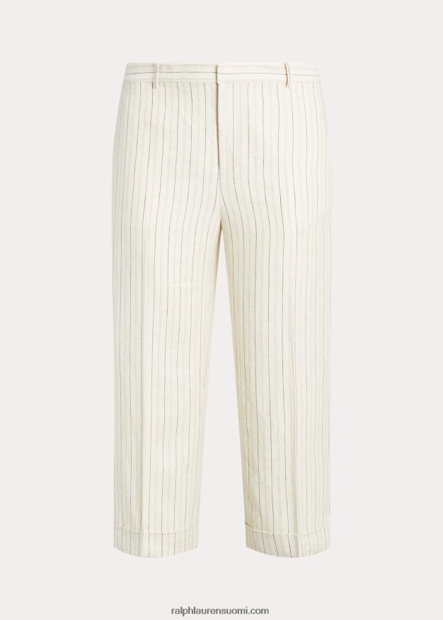 Ralph Lauren naiset raidallinen toimikas leveälahkeiset lyhennetyt housut 0Z24ZR4416 kerma/puhdistettu laivasto