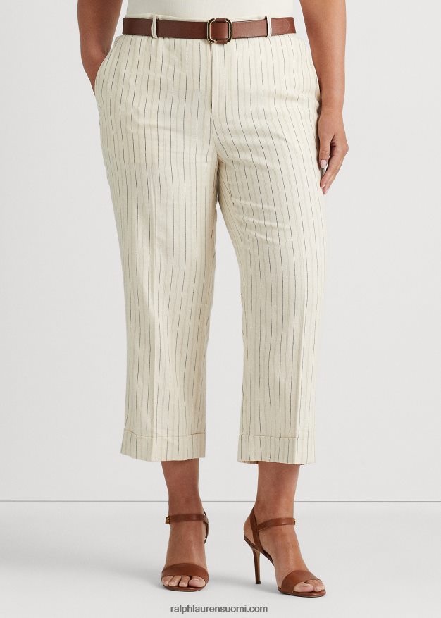 Ralph Lauren naiset raidallinen toimikas leveälahkeiset lyhennetyt housut 0Z24ZR4416 kerma/puhdistettu laivasto