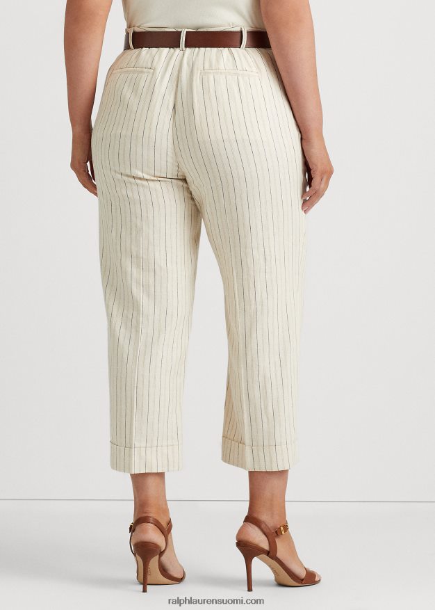 Ralph Lauren naiset raidallinen toimikas leveälahkeiset lyhennetyt housut 0Z24ZR4416 kerma/puhdistettu laivasto