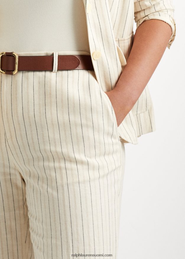 Ralph Lauren naiset raidallinen toimikas leveälahkeiset lyhennetyt housut 0Z24ZR4416 kerma/puhdistettu laivasto