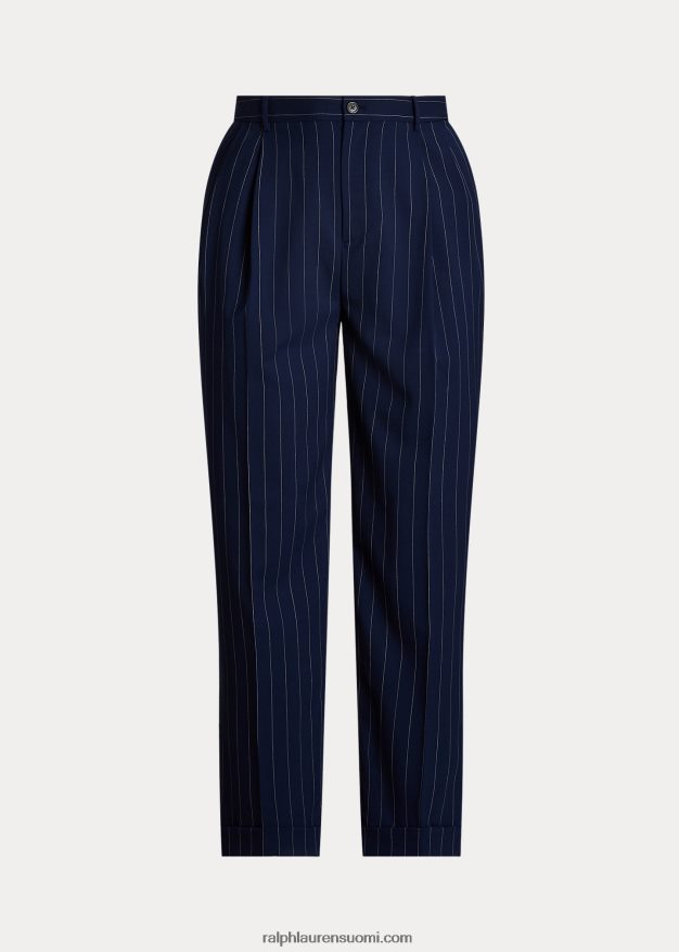 Ralph Lauren naiset raidallinen twill suorat housut 0Z24ZR4801 hienostunut laivasto/valkoinen