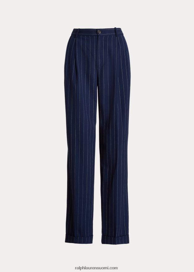 Ralph Lauren naiset raidallinen twill suorat housut 0Z24ZR4888 hienostunut laivasto/valkoinen