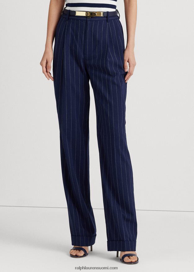 Ralph Lauren naiset raidallinen twill suorat housut 0Z24ZR4888 hienostunut laivasto/valkoinen