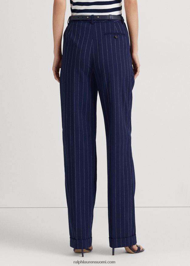Ralph Lauren naiset raidallinen twill suorat housut 0Z24ZR4888 hienostunut laivasto/valkoinen
