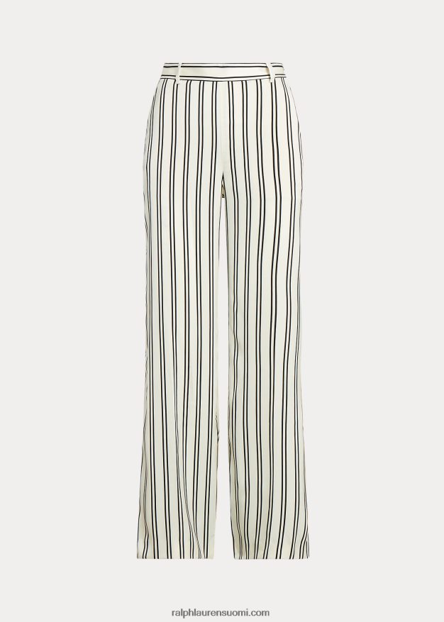 Ralph Lauren naiset raidalliset satiiniset leveälahkeiset housut 0Z24ZR2952 musta/kermanvärinen raita