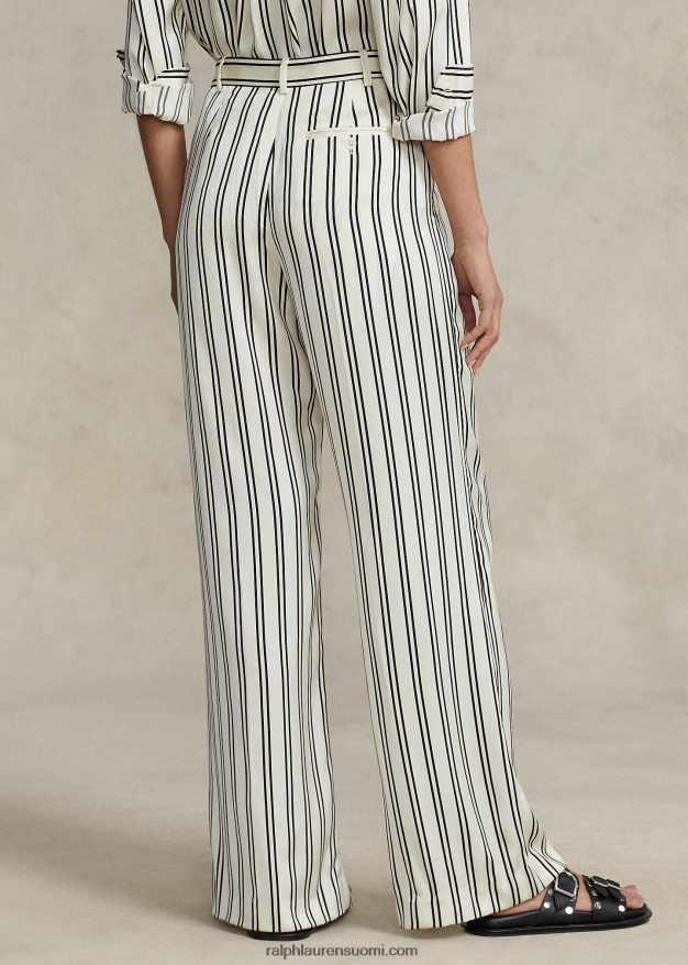 Ralph Lauren naiset raidalliset satiiniset leveälahkeiset housut 0Z24ZR2952 musta/kermanvärinen raita