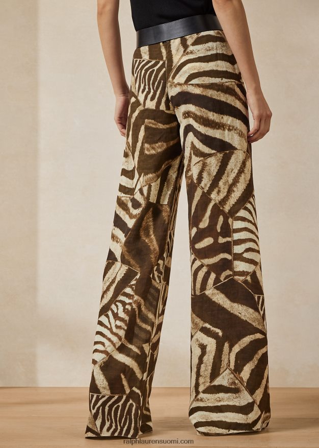 Ralph Lauren naiset saunders zebra-print pellava voile-housut 0Z24ZR3589 ruskea/kerma moni