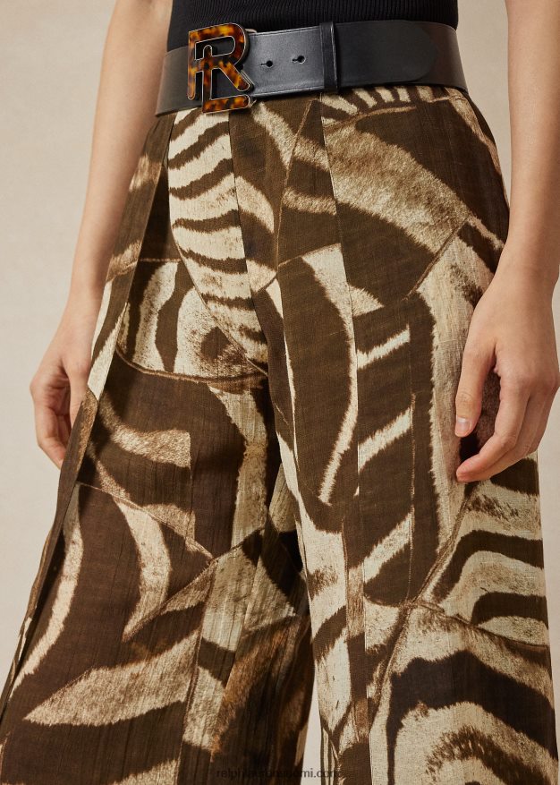 Ralph Lauren naiset saunders zebra-print pellava voile-housut 0Z24ZR3589 ruskea/kerma moni