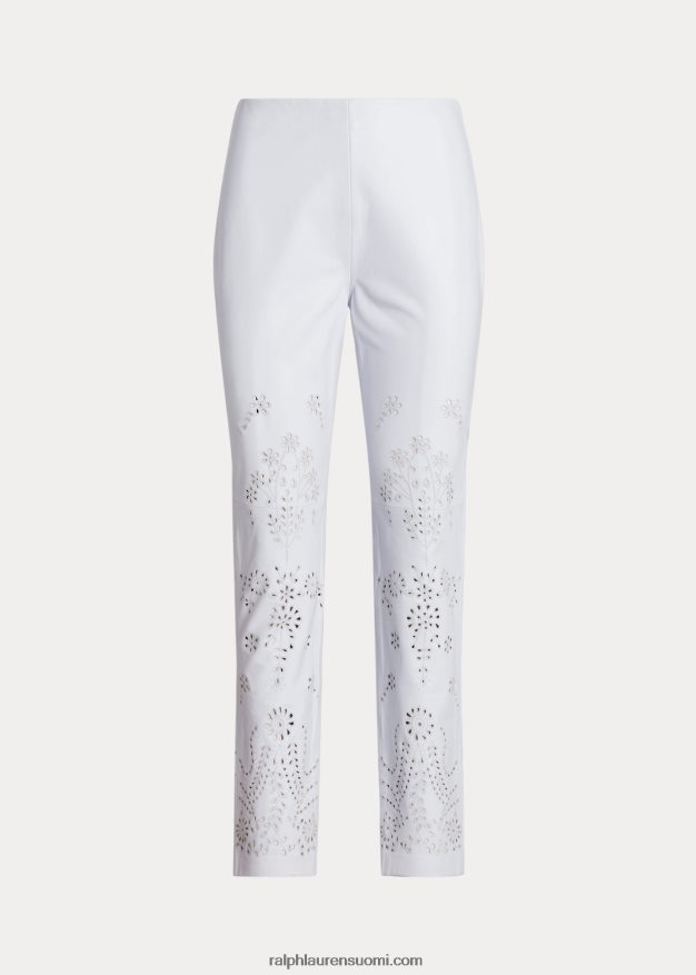 Ralph Lauren naiset silmukalla brodeeratut nahkaiset nilkkahousut 0Z24ZR3937 valkoinen