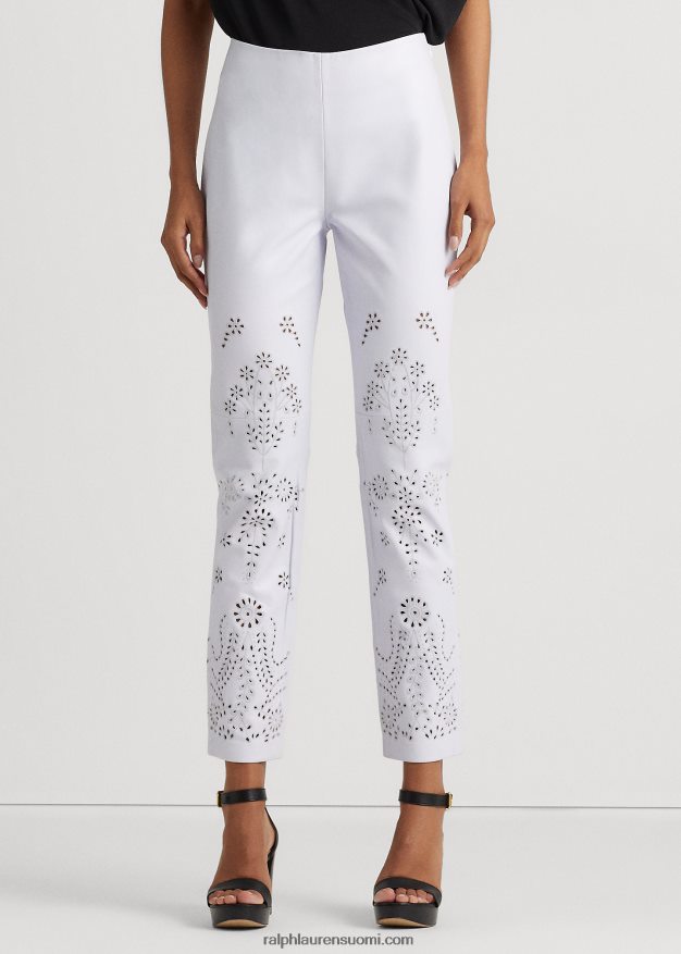Ralph Lauren naiset silmukalla brodeeratut nahkaiset nilkkahousut 0Z24ZR3937 valkoinen