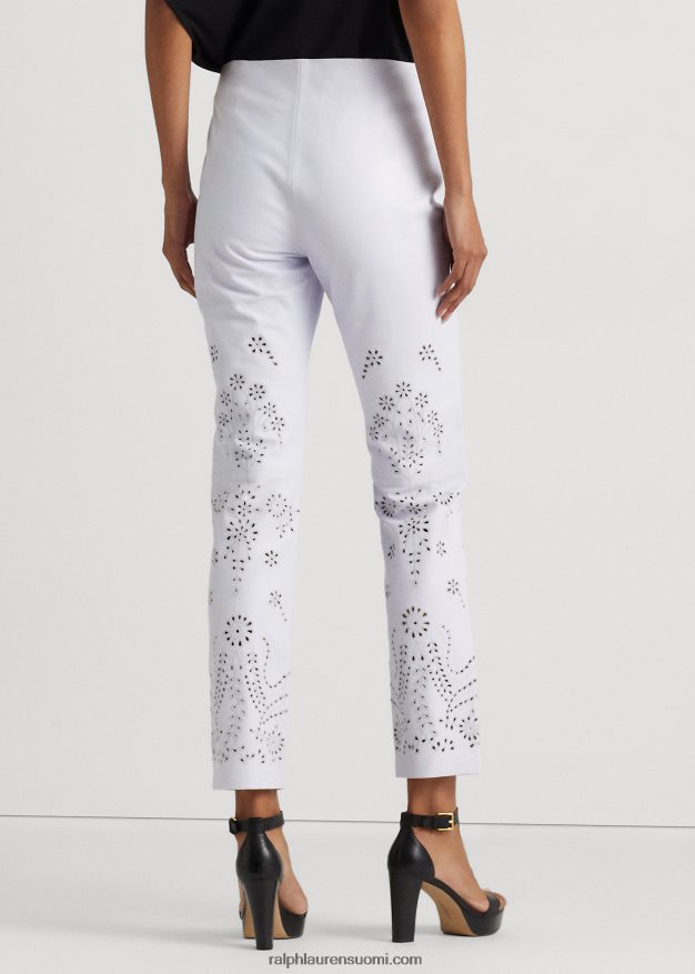 Ralph Lauren naiset silmukalla brodeeratut nahkaiset nilkkahousut 0Z24ZR3937 valkoinen