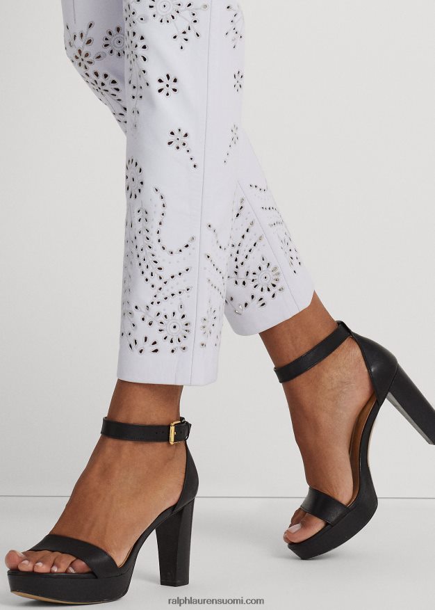 Ralph Lauren naiset silmukalla brodeeratut nahkaiset nilkkahousut 0Z24ZR3937 valkoinen