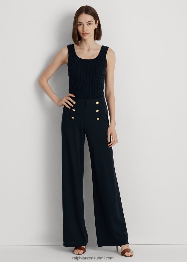 Ralph Lauren naiset stretch jersey leveälahkeiset housut 0Z24ZR9157 laivasto