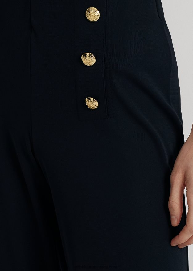 Ralph Lauren naiset stretch jersey leveälahkeiset housut 0Z24ZR9157 laivasto