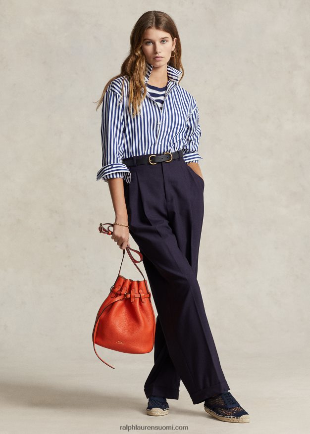 Ralph Lauren naiset suoralahkeiset villasekoitehousut 0Z24ZR9123 laivasto