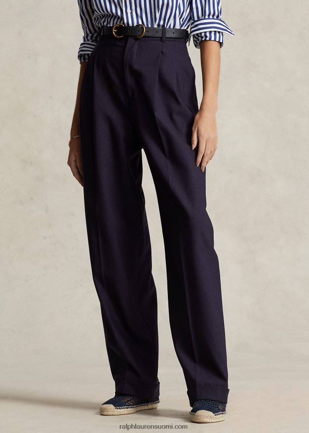 Ralph Lauren naiset suoralahkeiset villasekoitehousut 0Z24ZR9123 laivasto